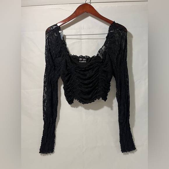 Urban Outfitters Tops - UO Black lace long sleeve cropped blouse